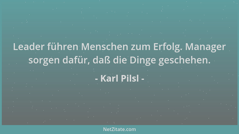 Karl Pilsl - Leader führen Menschen zum Erfolg. Manager sorgen dafür, daß die Dinge geschehen....