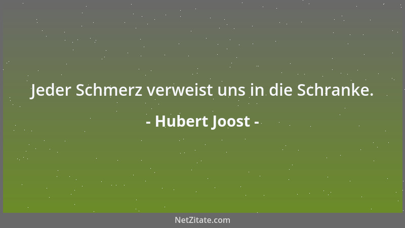 Hubert Joost - Jeder Schmerz verweist uns in die Schranke....