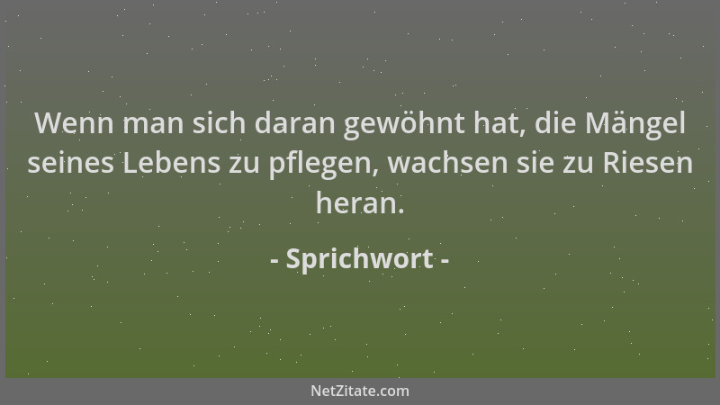 Sprichwort - Wenn man sich daran gewöhnt hat, die Mängel seines Lebens zu pflegen, wachsen sie zu Riesen heran....