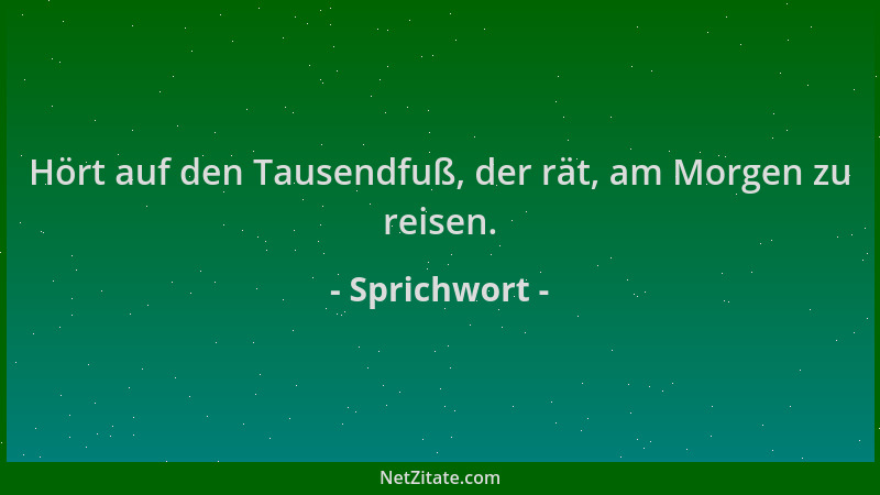 Sprichwort - Hört auf den Tausendfuß, der rät, am Morgen zu reisen....