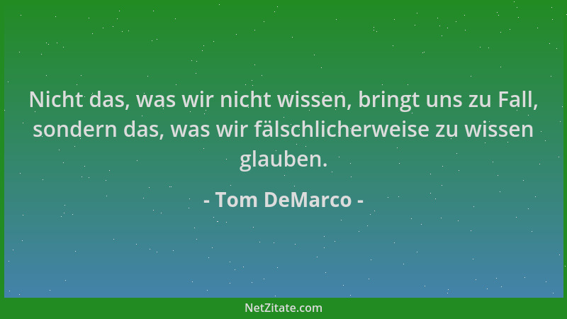 Tom DeMarco - Nicht das, was wir nicht wissen, bringt uns zu Fall, sondern das, was wir fälschlicherweise zu wissen glauben...