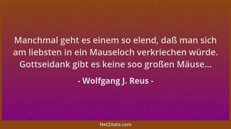 Wolfgang J. Reus - Manchmal geht es einem so elend, daß man sich am liebsten in ein Mauseloch verkriechen würde. Gottseidan...