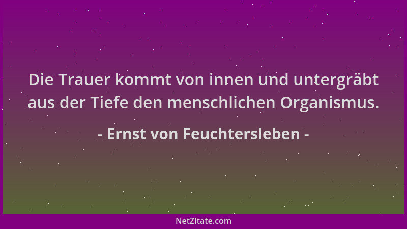 Ernst von Feuchtersleben - Die Trauer kommt von innen und untergräbt aus der Tiefe den menschlichen Organismus....