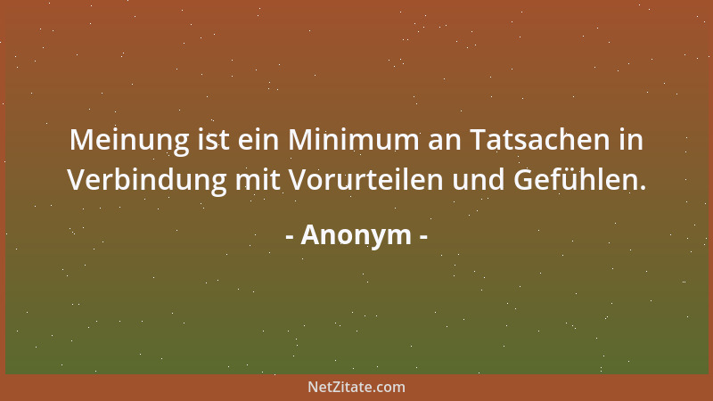 Anonym - Meinung ist ein Minimum an Tatsachen in Verbindung mit Vorurteilen und Gefühlen....