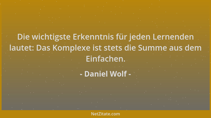 Daniel Wolf - Die wichtigste Erkenntnis für jeden Lernenden lautet: Das Komplexe ist stets die Summe aus dem Einfachen....