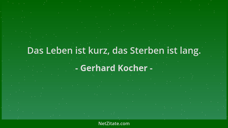 Gerhard Kocher - Das Leben ist kurz, das Sterben ist lang....