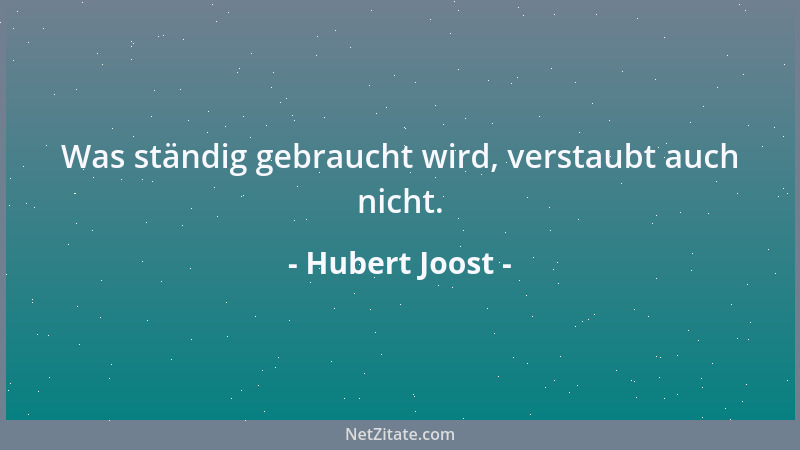 Hubert Joost - Was ständig gebraucht wird, verstaubt auch nicht....