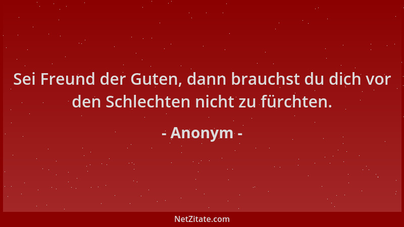 Anonym - Sei Freund der Guten, dann brauchst du dich vor den Schlechten nicht zu fürchten....