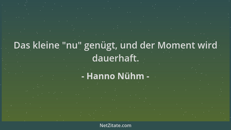 Hanno Nühm - Das kleine  "nu " genügt, und der Moment wird dauerhaft....