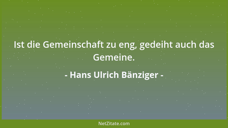 Hans Ulrich Bänziger - Ist die Gemeinschaft zu eng, gedeiht auch das Gemeine....
