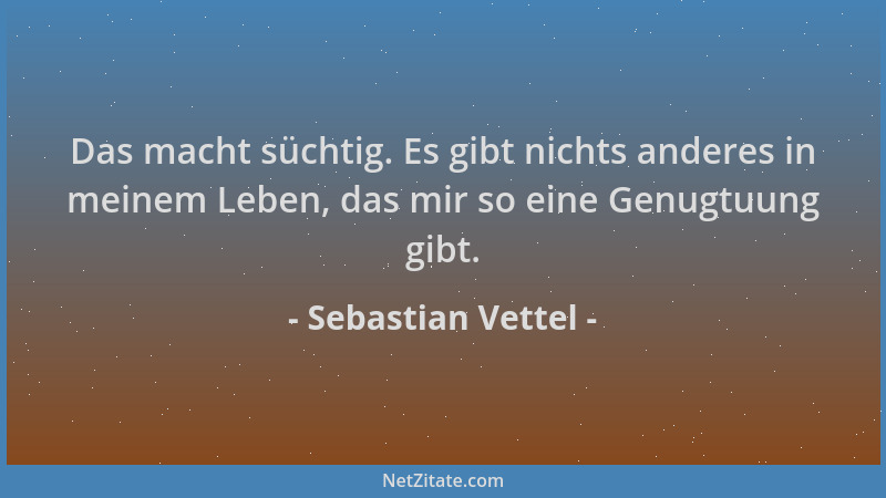 Sebastian Vettel - Das macht süchtig. Es gibt nichts anderes in meinem Leben, das mir so eine Genugtuung gibt....