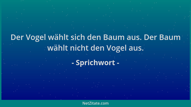 Sprichwort - Der Vogel wählt sich den Baum aus. Der Baum wählt nicht den Vogel aus....