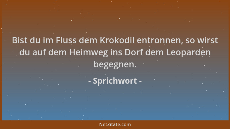 Sprichwort - Bist du im Fluss dem Krokodil entronnen, so wirst du auf dem Heimweg ins Dorf dem Leoparden begegnen....