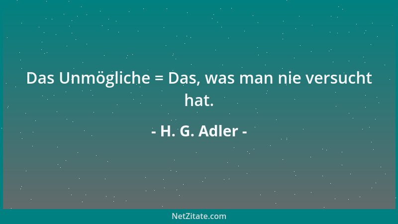 H. G. Adler - Das Unmögliche = Das, was man nie versucht hat....