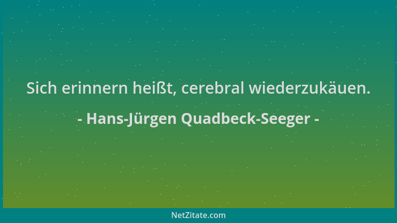 Hans-Jürgen Quadbeck-Seeger - Sich erinnern heißt, cerebral wiederzukäuen....