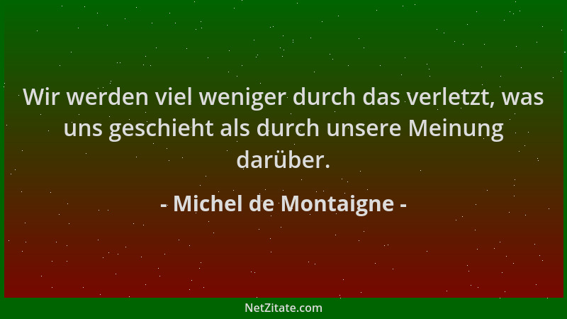 Michel de Montaigne - Wir werden viel weniger durch das verletzt, was uns geschieht als durch unsere Meinung darüber....