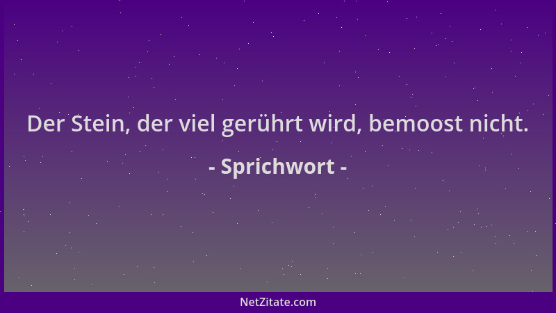 Sprichwort - Der Stein, der viel gerührt wird, bemoost nicht....