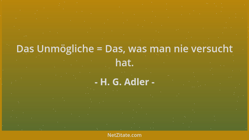 H. G. Adler - Das Unmögliche = Das, was man nie versucht hat....