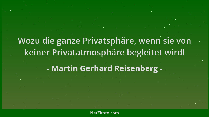 Martin Gerhard Reisenberg - Wozu die ganze Privatsphäre, wenn sie von keiner Privatatmosphäre begleitet wird!...