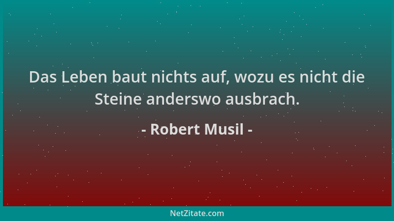 Robert Musil - Das Leben baut nichts auf, wozu es nicht die Steine anderswo ausbrach....