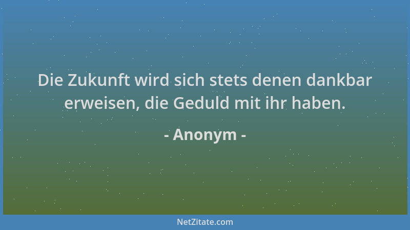 Anonym - Die Zukunft wird sich stets denen dankbar erweisen, die Geduld mit ihr haben....