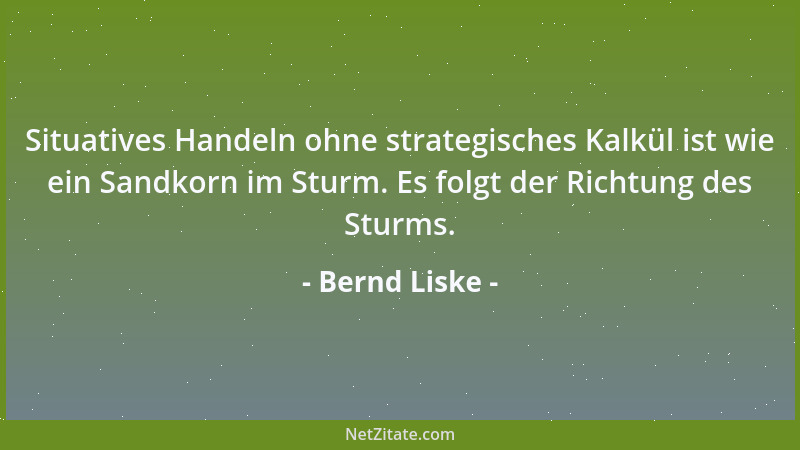Bernd Liske - Situatives Handeln ohne strategisches Kalkül ist wie ein Sandkorn im Sturm. Es folgt der Richtung des Sturms....