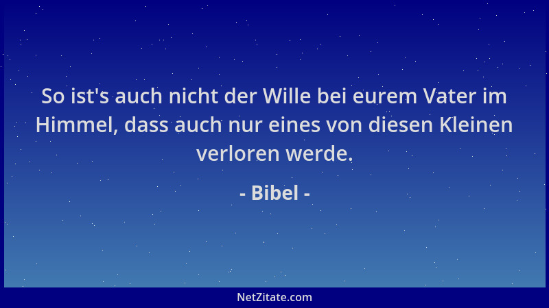 Bibel - So ist 's auch nicht der Wille bei eurem Vater im Himmel, dass auch nur eines von diesen Kleinen verloren werde....