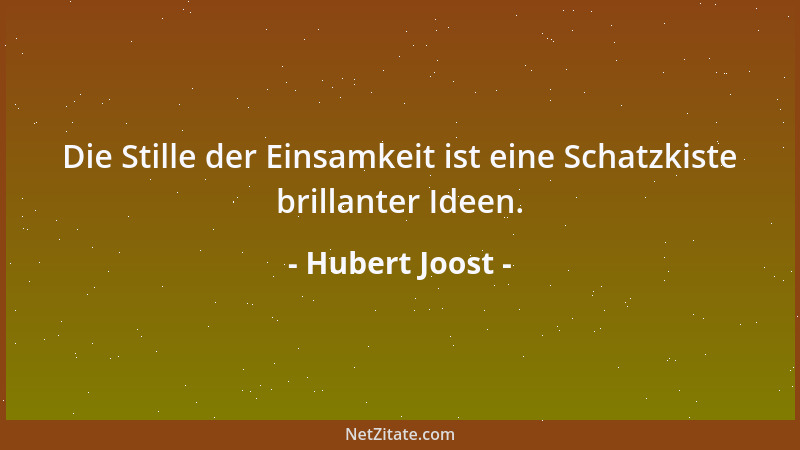 Hubert Joost - Die Stille der Einsamkeit ist eine Schatzkiste brillanter Ideen....