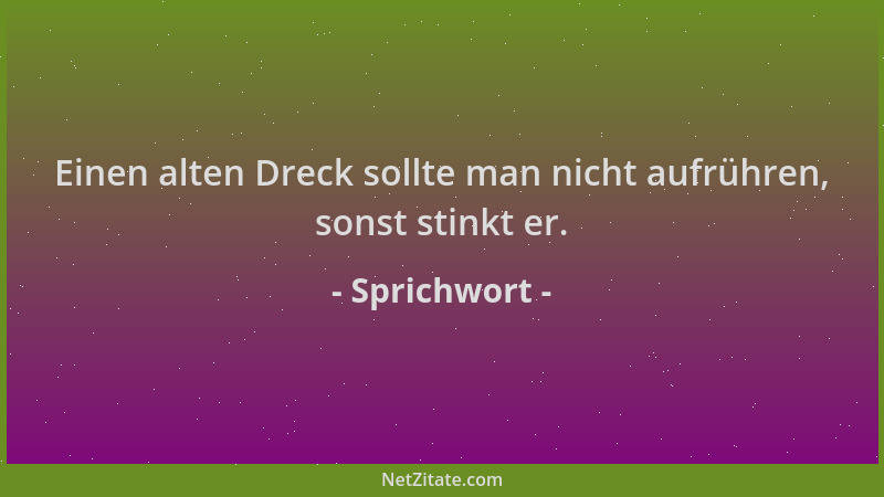 Sprichwort - Einen alten Dreck sollte man nicht aufrühren, sonst stinkt er....