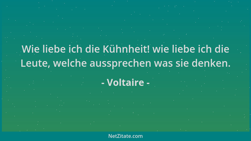 Voltaire - Wie liebe ich die Kühnheit! wie liebe ich die Leute, welche aussprechen was sie denken....
