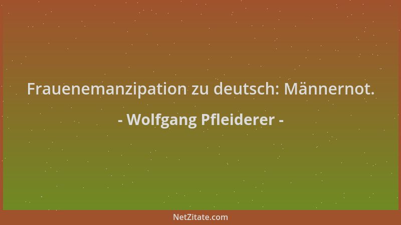 Wolfgang Pfleiderer - Frauenemanzipation zu deutsch: Männernot....