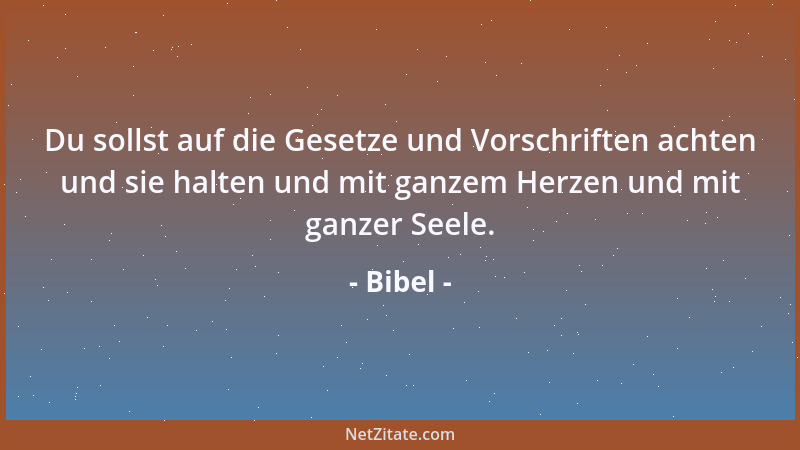 Bibel - Du sollst auf die Gesetze und Vorschriften achten und sie halten und mit ganzem Herzen und mit ganzer Seele....