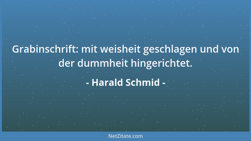 Harald Schmid - Grabinschrift: mit weisheit geschlagen und von der dummheit hingerichtet....