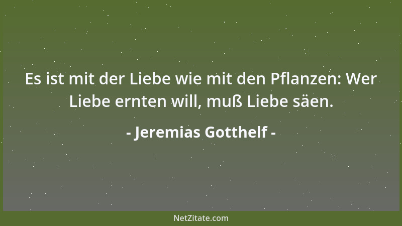 Jeremias Gotthelf - Es ist mit der Liebe wie mit den Pflanzen: Wer Liebe ernten will, muß Liebe säen....