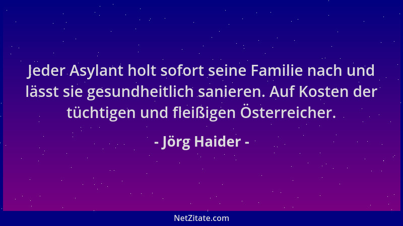 Jörg Haider - Jeder Asylant holt sofort seine Familie nach und lässt sie gesundheitlich sanieren. Auf Kosten der tüchtigen...