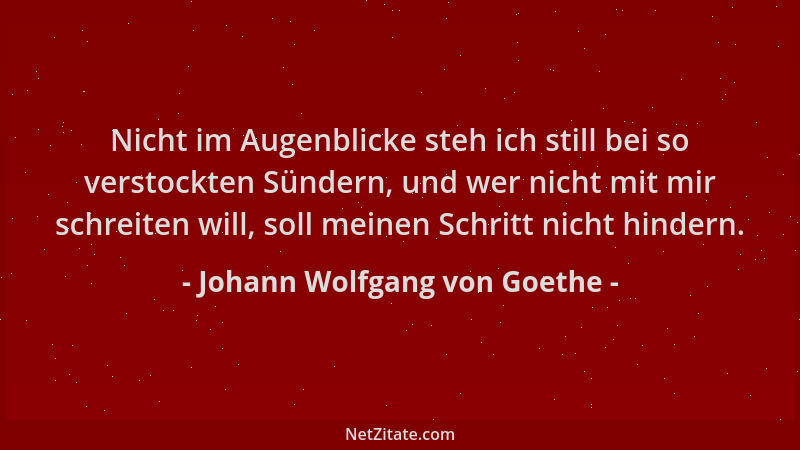 Johann Wolfgang von Goethe - Nicht im Augenblicke steh ich still bei so verstockten Sündern, und wer nicht mit mir schreite...