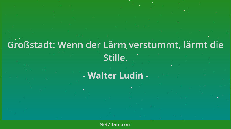 Walter Ludin - Großstadt: Wenn der Lärm verstummt, lärmt die Stille....