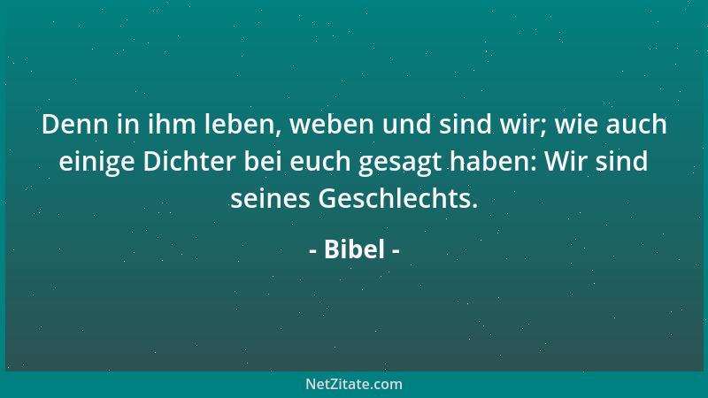 Bibel - Denn in ihm leben, weben und sind wir; wie auch einige Dichter bei euch gesagt haben: Wir sind seines Geschlechts....
