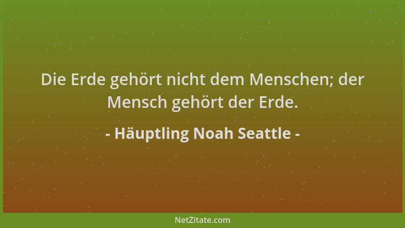 Häuptling Noah Seattle - Die Erde gehört nicht dem Menschen; der Mensch gehört der Erde....