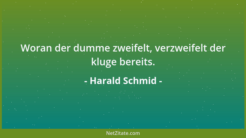 Harald Schmid - Woran der dumme zweifelt, verzweifelt der kluge bereits....
