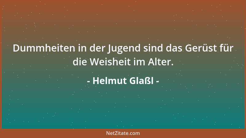 Helmut Glaßl - Dummheiten in der Jugend sind das Gerüst für die Weisheit im Alter....