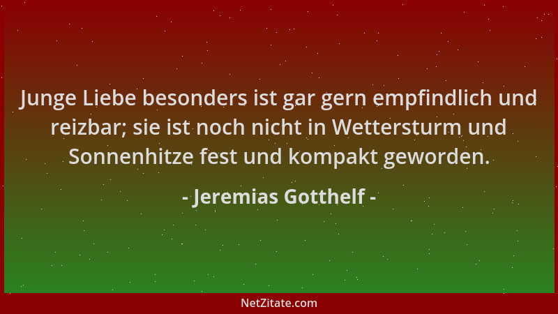 Jeremias Gotthelf - Junge Liebe besonders ist gar gern empfindlich und reizbar; sie ist noch nicht in Wettersturm und Sonne...
