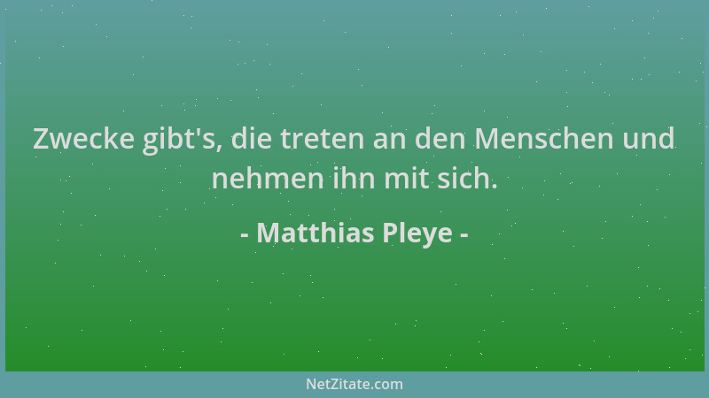 Matthias Pleye - Zwecke gibt 's, die treten an den Menschen und nehmen ihn mit sich....