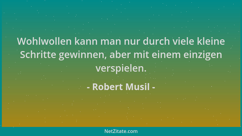 Robert Musil - Wohlwollen kann man nur durch viele kleine Schritte gewinnen, aber mit einem einzigen verspielen....