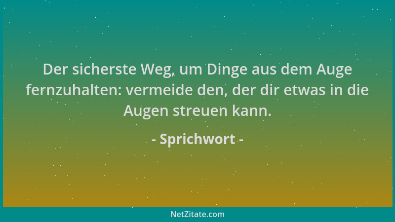 Sprichwort - Der sicherste Weg, um Dinge aus dem Auge fernzuhalten: vermeide den, der dir etwas in die Augen streuen kann....