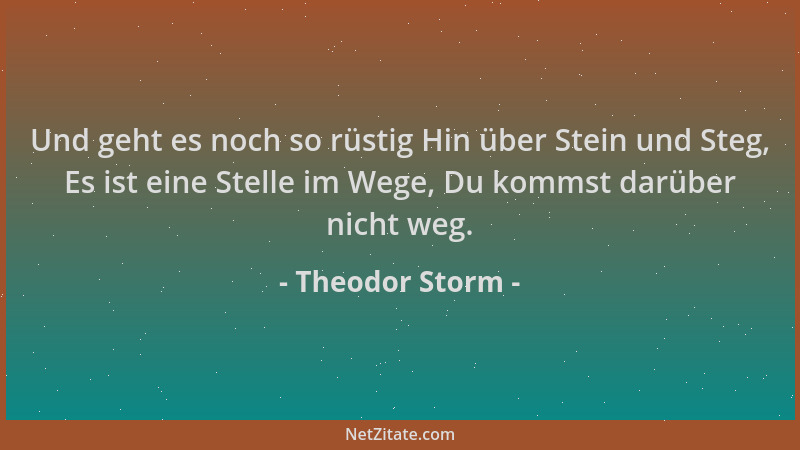 Theodor Storm - Und geht es noch so rüstig Hin über Stein und Steg, Es ist eine Stelle im Wege, Du kommst darüber nicht weg...