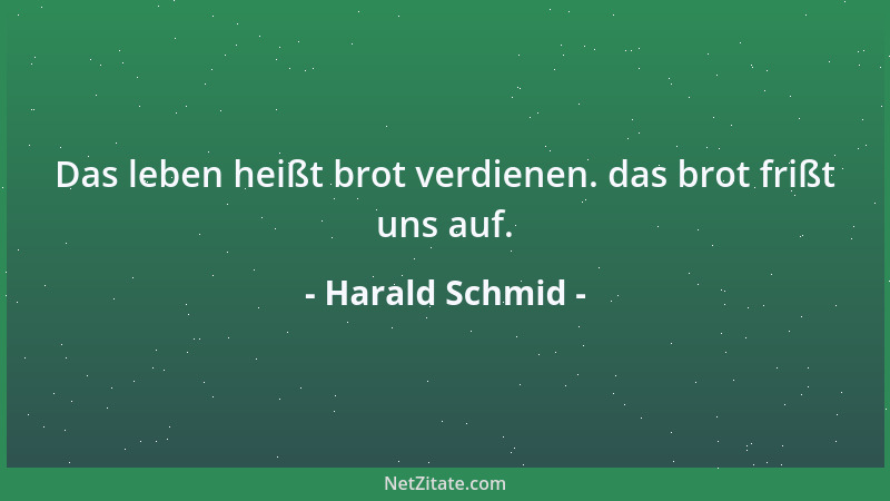 Harald Schmid - Das leben heißt brot verdienen. das brot frißt uns auf....