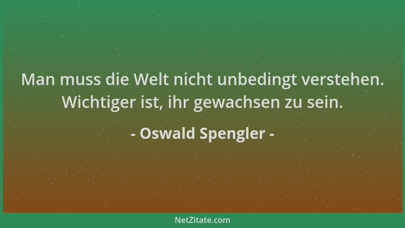 Oswald Spengler - Man muss die Welt nicht unbedingt verstehen. Wichtiger ist, ihr gewachsen zu sein....