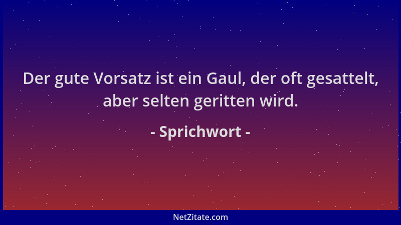 Sprichwort - Der gute Vorsatz ist ein Gaul, der oft gesattelt, aber selten geritten wird....