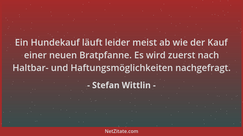 Stefan Wittlin - Ein Hundekauf läuft leider meist ab wie der Kauf einer neuen Bratpfanne. Es wird zuerst nach Haltbar- und...